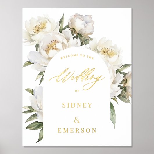 White Peony Floral Welcome to Wedding Arch Folie Afdrukken (Voorkant)