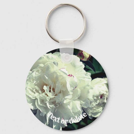 White Peony Flower Phases Personalised Sleutelhanger (Voorkant)