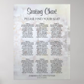 White Peony Flowers 9 Table Wedding Seating Chart Poster (Voorkant)