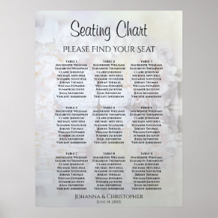 White Peony Flowers 9 Table Wedding Seating Chart Poster