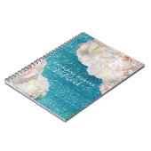 White Peony Flowers on Turquoise Damask Pattern Notitieboek (Linkerzijde)