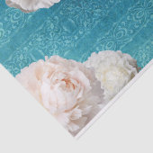 White Peony Flowers on Turquoise Damask Pattern Tissuepapier (Detail)