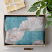 White Peony Flowers on Turquoise Damask Pattern Tissuepapier (Geschenk)