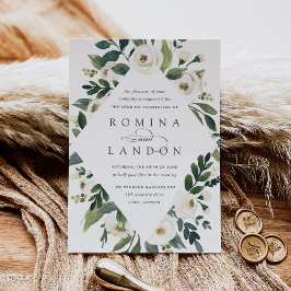 White Peony | Geometrische Floral Lijst Weddenscha Kaart