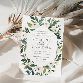 White Peony | Geometrische Floral Lijst Weddenscha Kaart