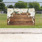 White Peony Gold Calligraphy Hout Welkom Spandoek (Insitu)