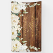 White Peony Gold Calligraphy Hout Welkom Spandoek (Verticaal)