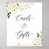 White Peony Gold Floral Kaarten and Gifts Sign Poster (Voorkant)