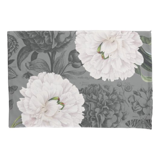 White Peony Gray Romantic Kussensloop (Voorkant)