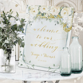White Peony Green Zee Glass Jar Welkom bij bruilof Reclamebord Met Voetstuk