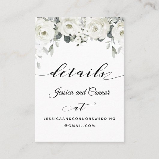 White Peony Greenery Online RSVP Details Kaart Visitekaartje (Achterkant)