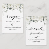 White Peony Greenery Online RSVP Details Kaart Visitekaartje (Voorkant / Achterkant)