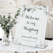 White Peony Greenery Wedding Custom Welcome Sign Reclamebord Met Voetstuk