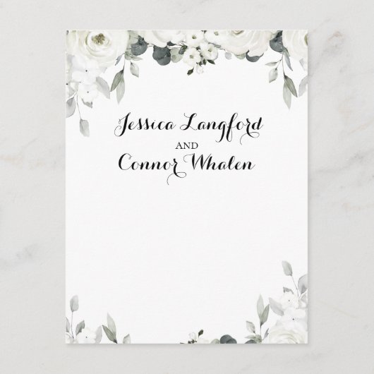 White Peony Greenery Wedding Details Informatiekaartje (Achterkant)