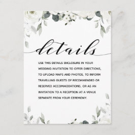 White Peony Greenery Wedding Details Informatiekaartje