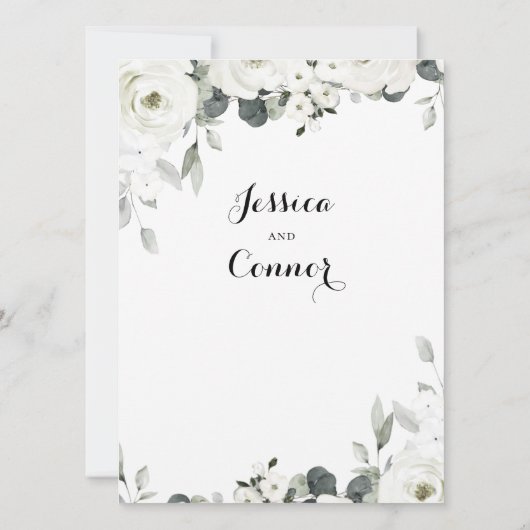 White Peony Greenery Wedding Invitation Kaart (Achterkant)