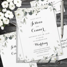 White Peony Greenery Wedding Invitation