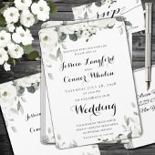 White Peony Greenery Wedding Invitation Kaart