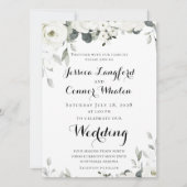 White Peony Greenery Wedding Invitation Kaart (Voorkant)