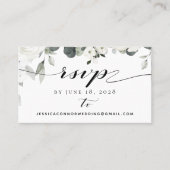 White Peony Greenery Wedding RSVP Online Kaart Visitekaartje (Voorkant)