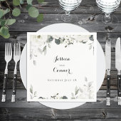 White Peony Greenery Wedding Square Cocktail Servet