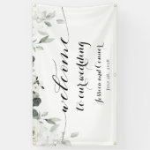 White Peony Greenery Welkom op ons huwelijk Spandoek (Verticaal)