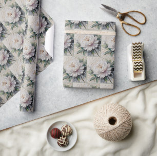 White Peony Impasto Art Cadeaupapier