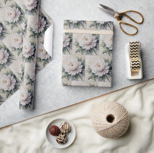 White Peony Impasto Art Cadeaupapier (Crafts)