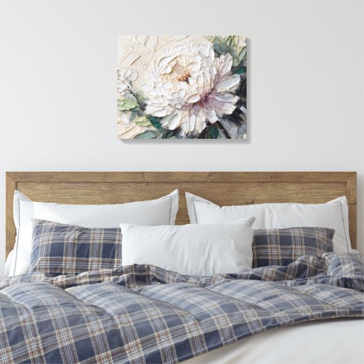 White Peony Impasto Art Canvas Afdruk (Insitu (Slaapkamer))
