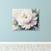 White Peony Impasto Art Canvas Afdruk (Insitu (Houten vloer))