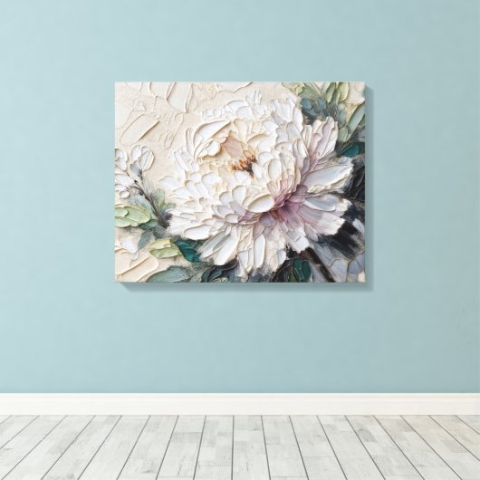 White Peony Impasto Art Canvas Afdruk (Insitu (Houten vloer))