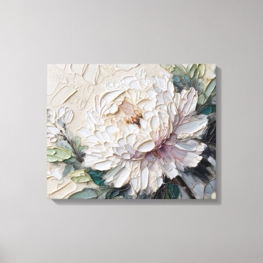 White Peony Impasto Art Canvas Afdruk (Voorkant)