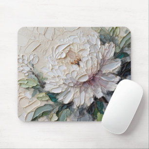 White Peony Impasto Art Muismat