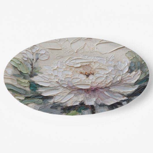 White Peony Impasto Art Papieren Bordje (Gekanteld)