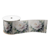 White Peony Impasto Art Satijnen Lint (Spoel)