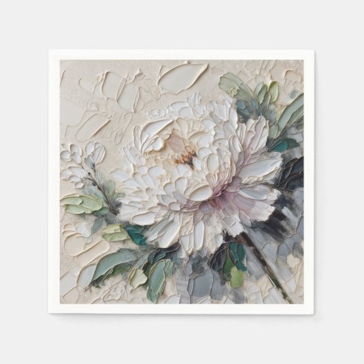 White Peony Impasto Art Servet (Voorkant)