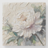 White Peony Impasto Art Stenen Onderzetter (Voorkant)
