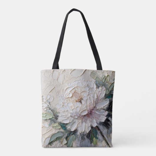 White Peony Impasto Art Tote Bag (Achterkant)