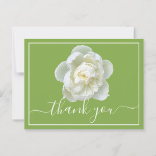 White Peony Lime Green Background Bedankt Briefkaart