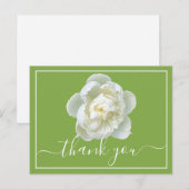 White Peony Lime Green Background Bedankt Briefkaart (Voorkant / Achterkant)