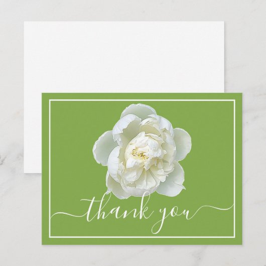 White Peony Lime Green Background Bedankt Briefkaart (Voorkant / Achterkant)