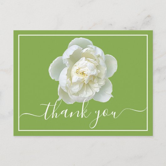 White Peony Lime Green Background Bedankt Briefkaart (Voorkant)