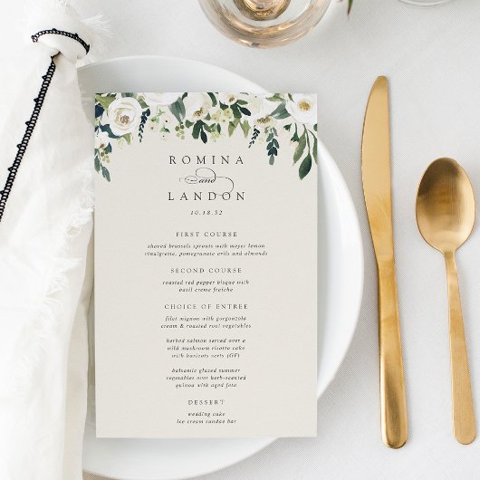 White Peony | Menu Waterverf Floral Lijst Wedding