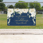 White Peony Navy Fancy Gouden Kalligrafie Welkom Spandoek (Insitu)