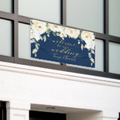 White Peony Navy Fancy Gouden Kalligrafie Welkom Spandoek (Buitenkant Gebouw)