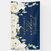White Peony Navy Fancy Gouden Kalligrafie Welkom Spandoek (Verticaal)