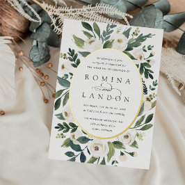 White Peony | Ovaal Lijst Floral Wedding Folie Uitnodiging