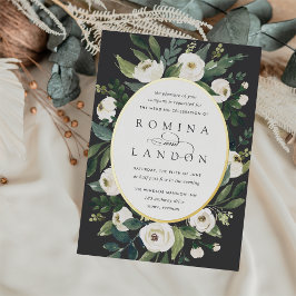 White Peony | Ovaal Lijst Floral Wedding Folie Uitnodiging