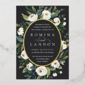 White Peony | Ovaal Lijst Floral Wedding Folie Uitnodiging (Voorkant)