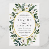 White Peony | Ovaal Lijst Floral Wedding Folie Uitnodiging (Voorkant)